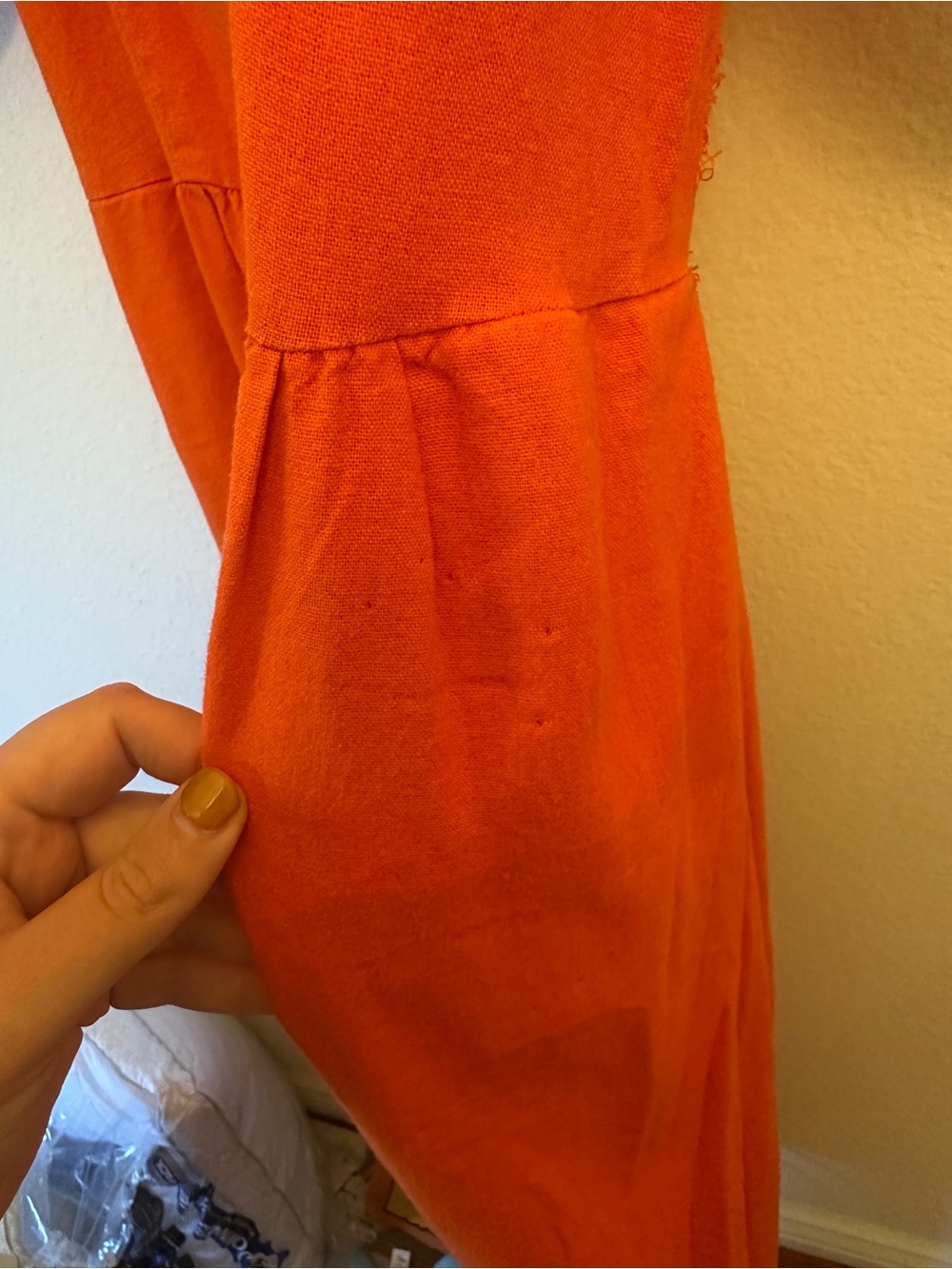 Who What Wear Orange Puff-Sleeve Square-Neck Midi Dress - Picture 3 of 5